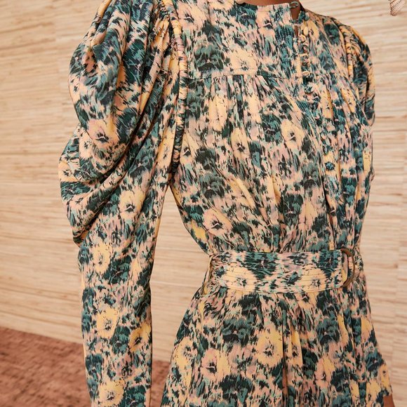 Ulla Johnson Elaine Mini Dress Drape Begonia Floral Printed Sz 4 Puffed Sleeves - Picture 4 of 7